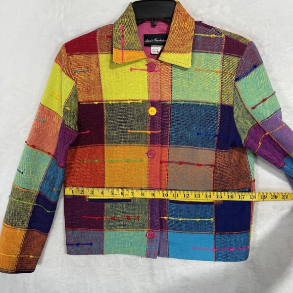 Vintage Rainbow Blazer Jacket Size XS Boxy Colorful Neon Pop Art Deco Tribal 90s - Picture 11 of 15